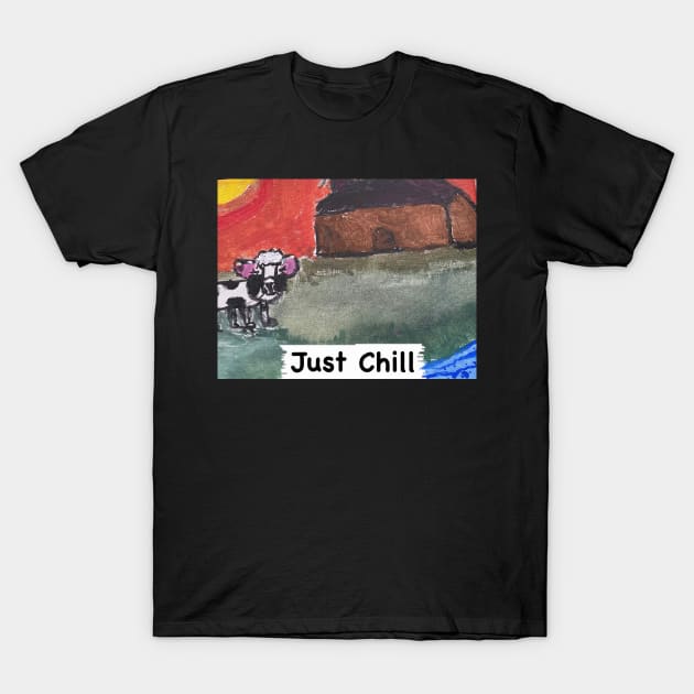 Just Chill--Cow & Barnyard Scene © T-Shirt by EllationsOddities